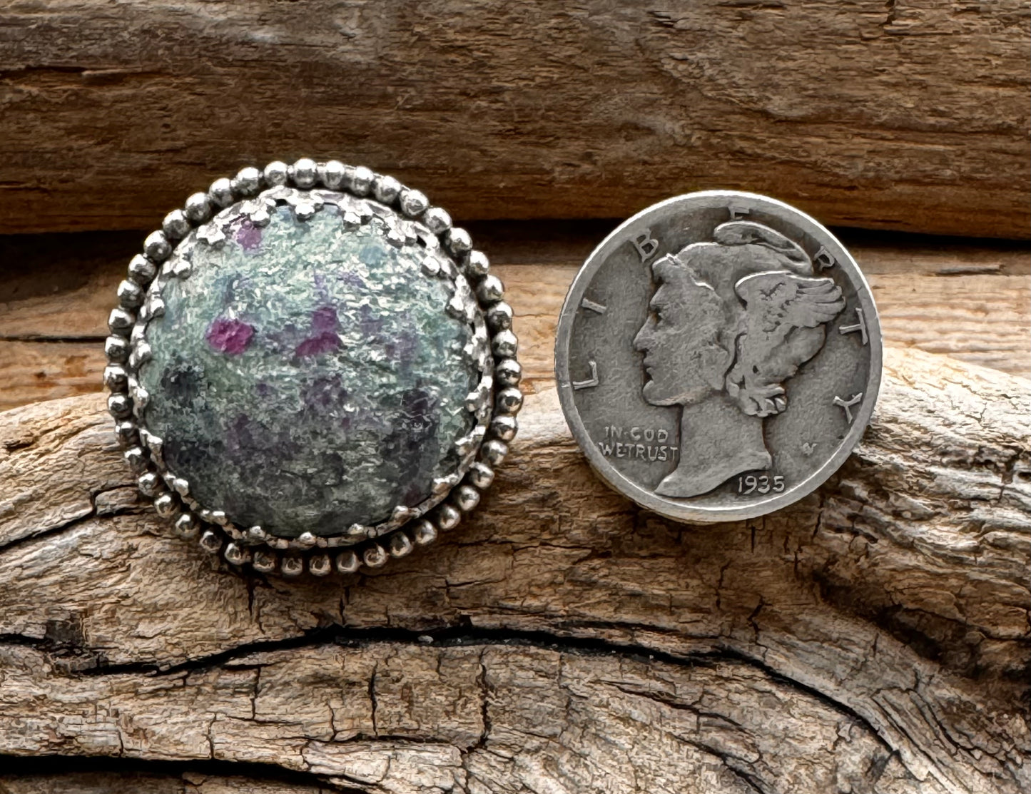 Ruby in zoisite ring