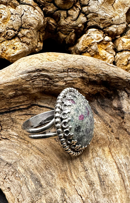 Ruby in zoisite ring