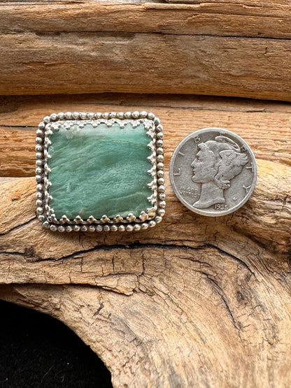 Silver ring with Gary green jasper