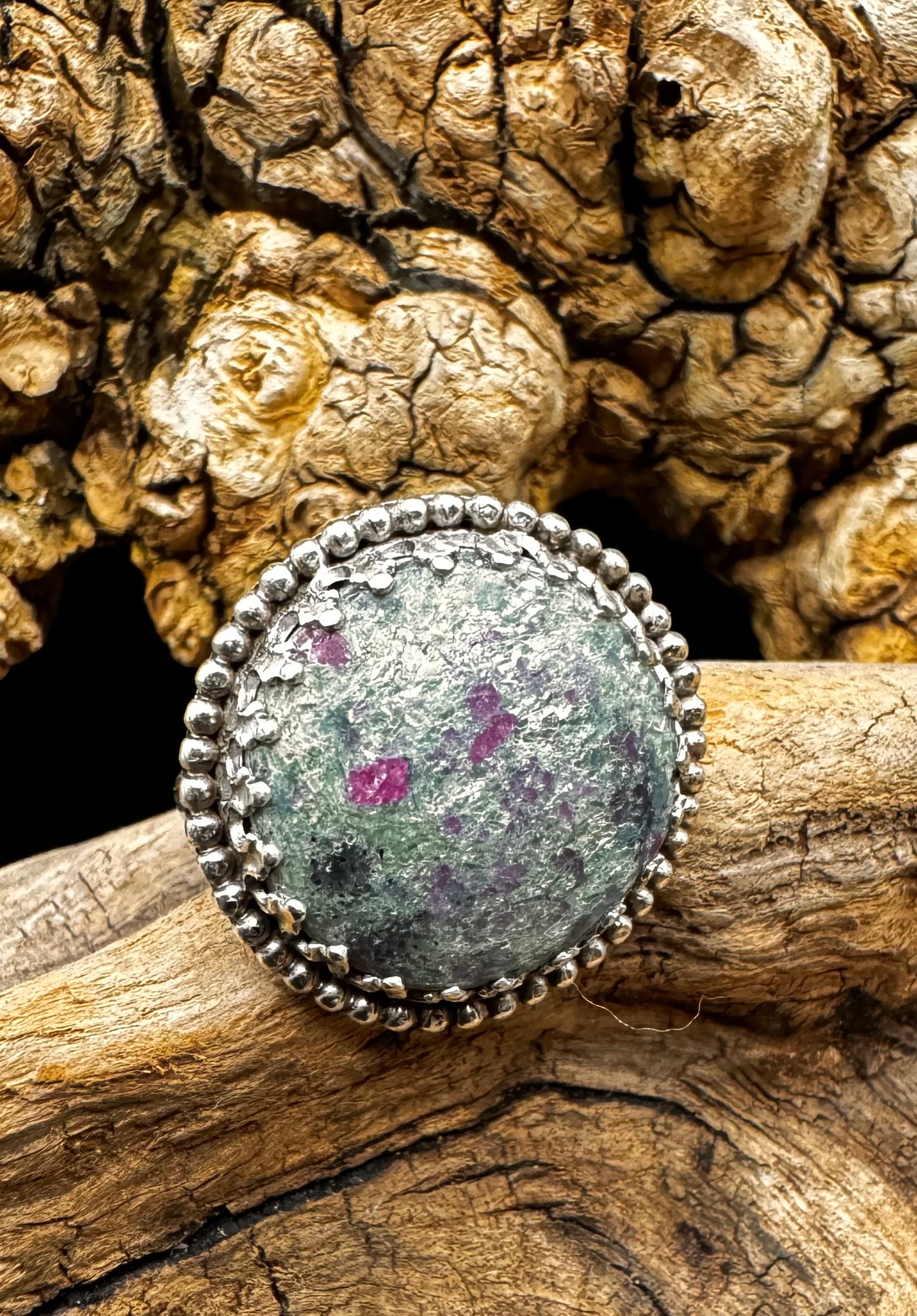 Ruby in zoisite ring