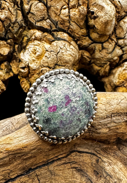 Ruby in zoisite ring