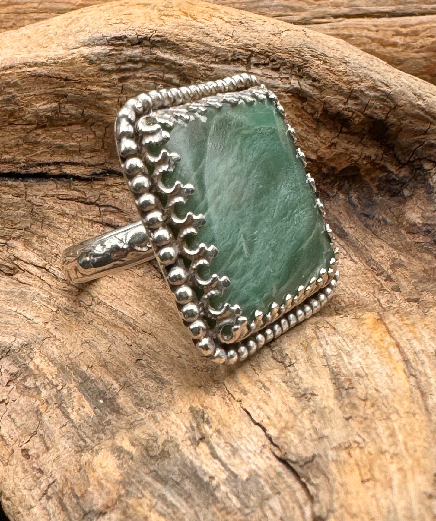 Silver ring with Gary green jasper