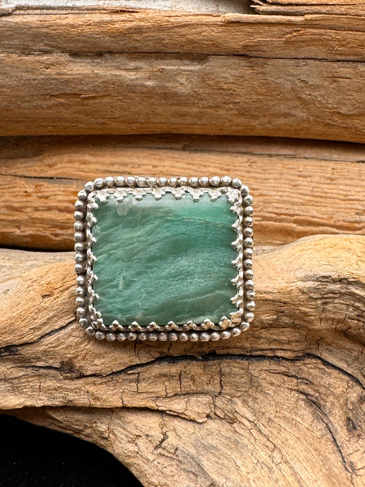 Silver ring with Gary green jasper